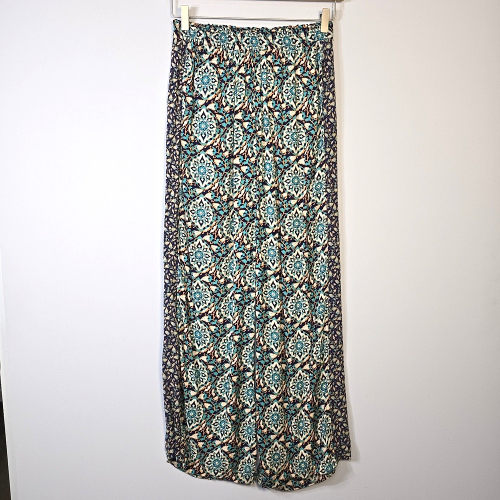 Anthropologie Lilka Floral Wide Leg Rayon Pants XS Pull-On Contrast Sides Lounge